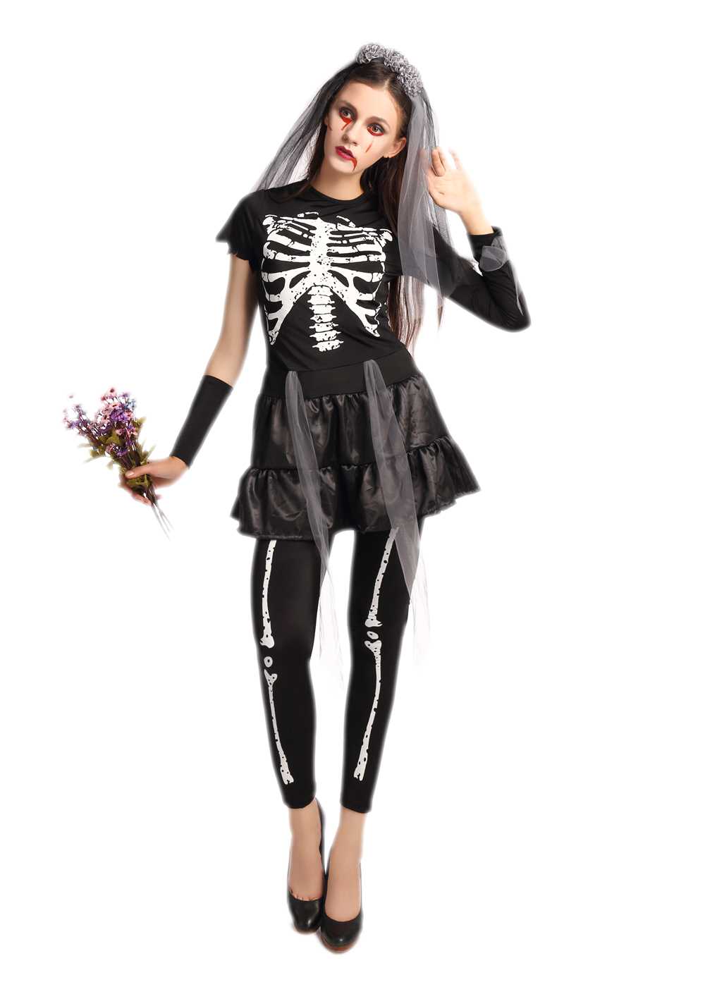 F1678 Sexy Fashion tight Halloween Skeleton Cosplay Costume